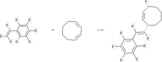 Benzene-1, 2, 3, 4, 5-d5, 6-(ethenyl-1, 2, 2-d3)- can react with Cycloocta-1c, 3c-diene to get C16H12D8.